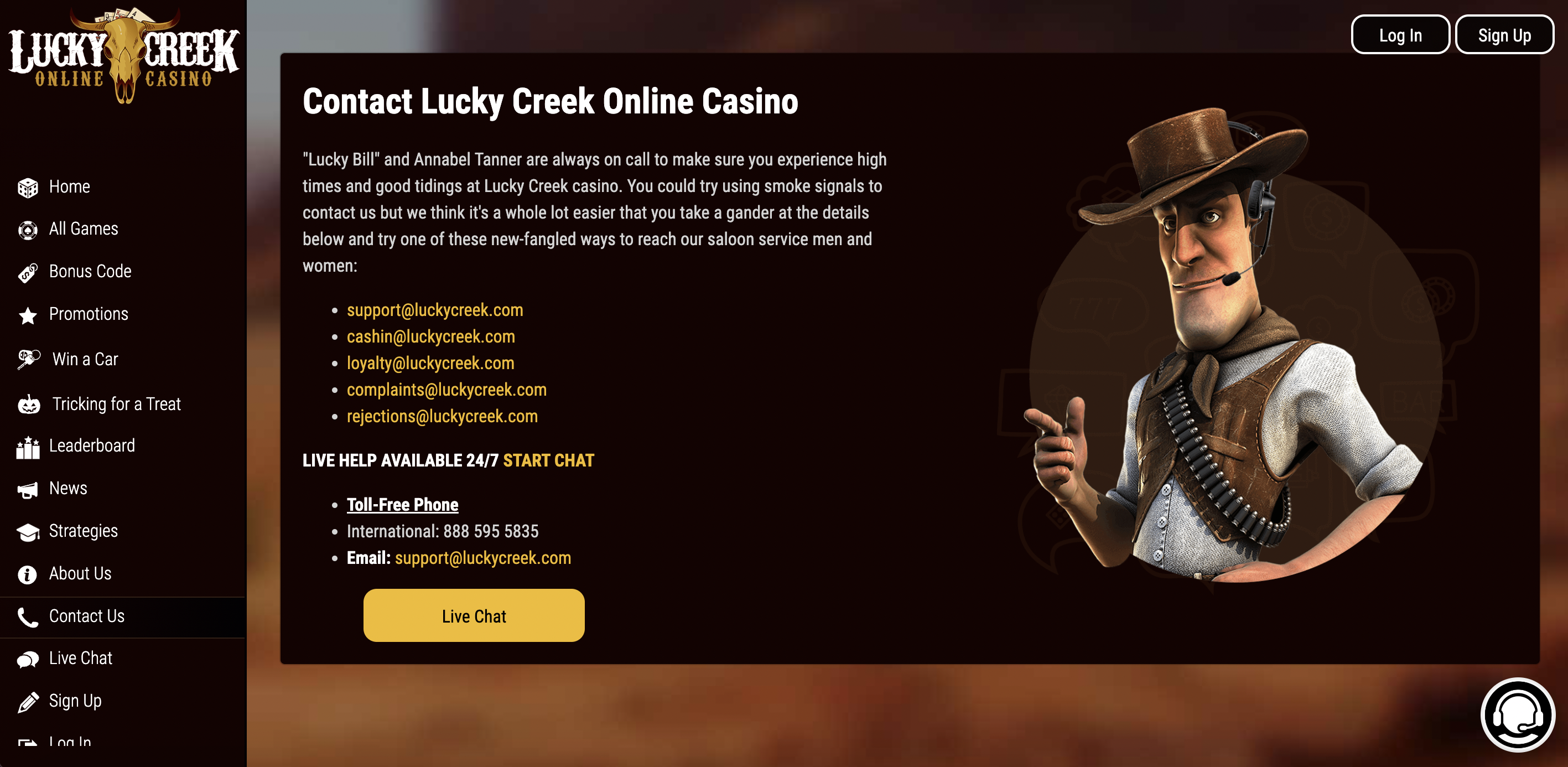 Lucky Creek Casino Contact Page Image 
